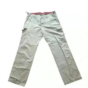 Hugo Boss Cargo Pants Men's L Ivory Straight Leg Button Pockets Cotton Bottoms.